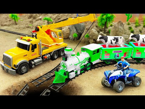 Rescue the Train Vehicles Excavator Crane Truck and Rescue Police Car @HPDIYFarming-pl4yr
