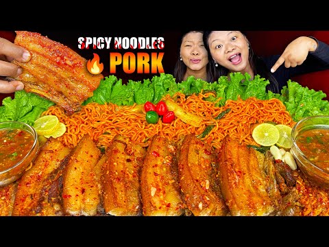 🔥Insanely Spicy & Fatty Naga Pork Mukbang + 2X Spicy Noodles Challenge! | Nepali Food Mukbang