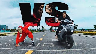 MONEY HEIST vs SUPER MOTORBIKE on Birthday!! (Crazy Parkour)