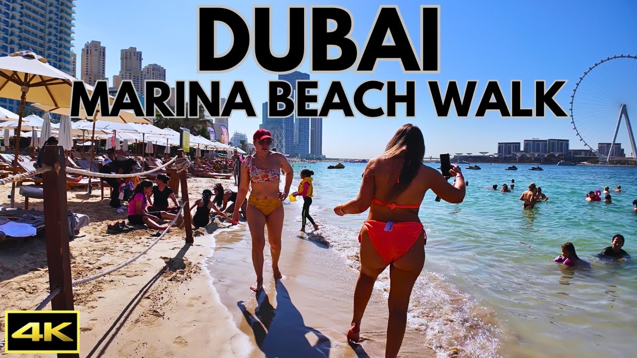 Dubai Most Famous Marina Beach | Beach Walk | The Beach | JBR | Walking Tour | Waves Sounds | 4K