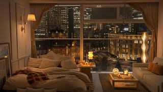 New York Night Serenade 🌃 | Cozy Bedroom with Smooth Piano Jazz for Relaxation & Sleep
