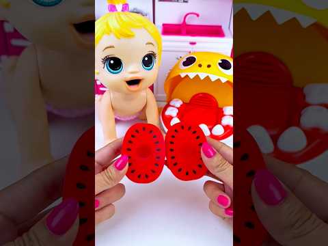 Minnie Mouse & Pinkfong Eats Watermelon Toy 🍉 | Satisfying ASMR Kitchen Unboxing #Shorts