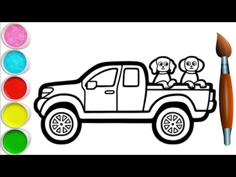 Pickup Truck Drawing, Painting and Coloring for Kids & Toddlers | How to Draw Vehicles #4