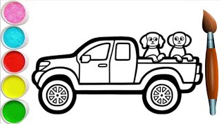 Pickup Truck Drawing, Painting and Coloring for Kids & Toddlers | How to Draw Vehicles #4