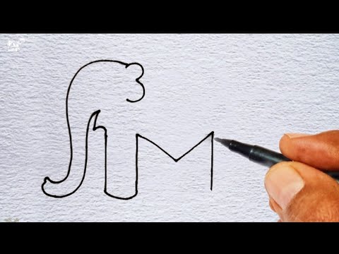 Elephant 🐘 Drawing// How to draw Elephant From Letter M//  Elephant drawing easy