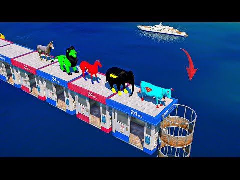 Superman Elephant, Tiger, Batman Cow, and Chop Dive Through Pipe (GTA 5) #2