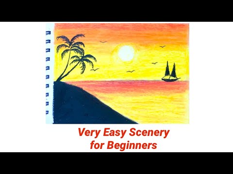 How to draw very easy scenery step by step | beginners drawing 🌈✨🟧