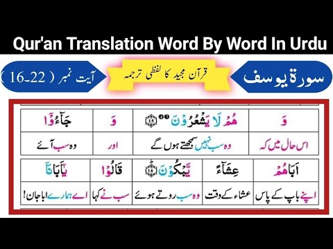 Surat Yousuf 16-22 | Quran Translation Word by Word in urdu | Tarjuma | Learn to Read Quran