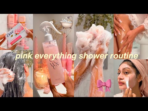 PINK Everything Shower Routine 🎀🛁🧴🪷🕯️ Foot Care, Shaving, Hair Wash, Masks