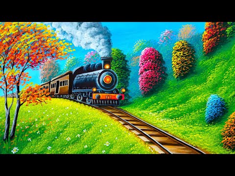 Autumn nature scenery painting with train | painting 557