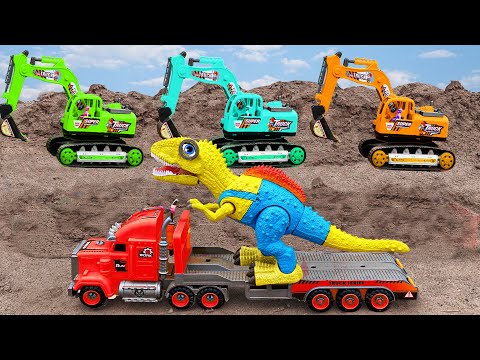 Playful Stegosaurus Dinosaur Teases T-Rex, Dump Truck & Mixer Truck | Fun Dinozone