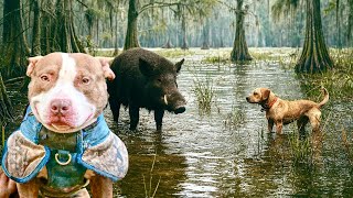 Removing Dangerous Wild Boar with a *Pitbull* Wearing a High Tech Cut Proof Vest and Our Bare Hands