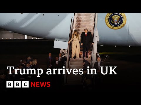 YouTube video thumbnail: US President Donald Trump and Wife Melania Land in UK for Historic Second State Visit