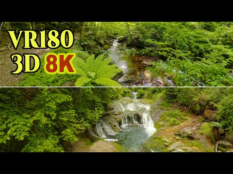 [ 8K 3D VR180 ] 横谷峡の滝と渓流 Yokoya Gorge waterfall and stream in Tateshina Highlands Resort , Nagano