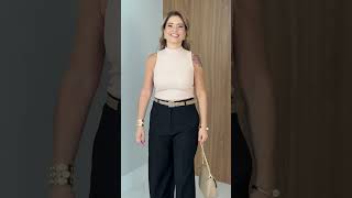 Vídeo adicional 6 do item Regata Maya Wavy - Amêndoa - Minimalismo com Textura e Gola Alta Sofisticada