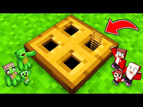 JJ Family and Mikey Family Build Secret TINY BASE Inside TRAPDOOR in Minecraft - Maizen