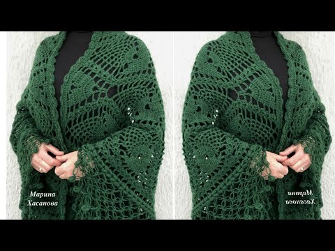 شال كروشيه مثلث مميز وراقي/crochet shawl