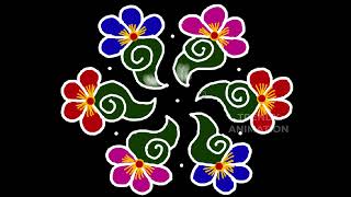 Awesome #colorful sankranthi muggulu 11*6dots🌺Festival rangoli🌺Chukkala muggulu @trendyanimation
