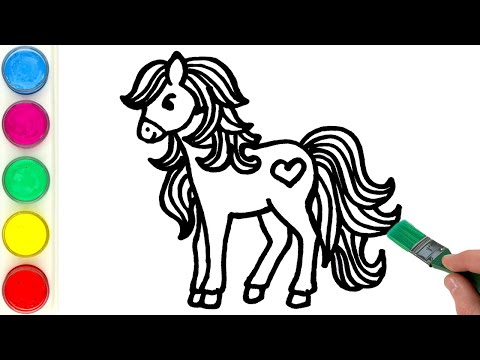 How to Draw and Paint a Cute Horse | Drawing, Painting, Coloring for Kids and Toddlers