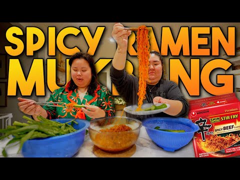 THE BEST Spicy Ramen (Shin Ramyun Stir Fry) Mukbang with Bestie 먹방 Eating Show! + Cucumber (SO GOOD)