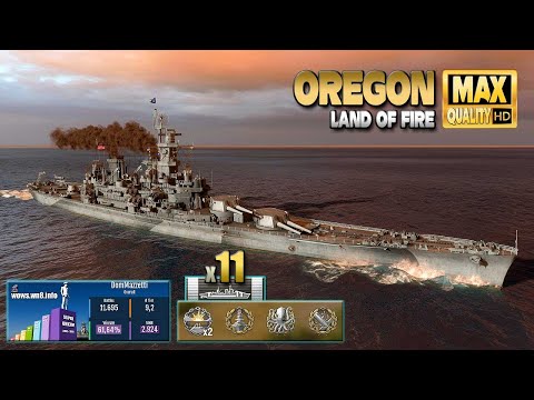 battleship Oregon  Skill on map Land of Fire   World of Warships