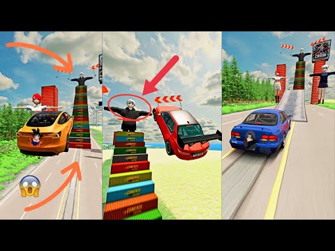 Anime Characters Cars Vs Containers Stair #2 ❌😱 BeamNG.Drive