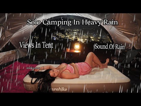 Solo Girl Camping In Heavy Rain - Relaxing In Tent With Sound Of Rain - Beautiful Views