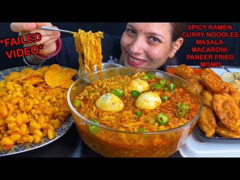 Eating Spicy🔥 Korean Ramen Curry Noodles, Eggs, Masala Macaroni, Fried Paneer Momo | Asmr Mukbang