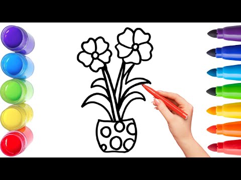 How To Draw cute  flower  Drawing, Painting & Coloring For Kids and Toddlers_ Child Art 🐋🌈🎨