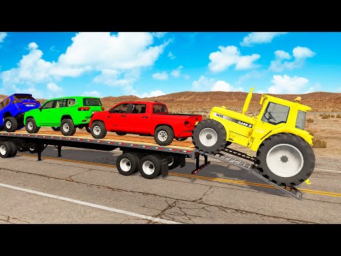 Flatbed Truck Mcqueen | Transportation with Truck - Pothole vs Car #262 - BeamNG.Drive