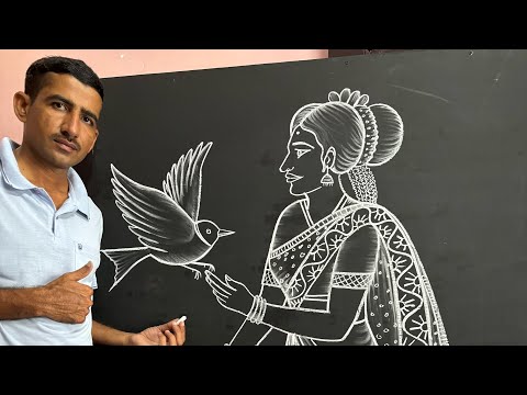 How to draw a bird and woman step by step || 😳🫣|| #easyart #drawingtutorial #chalkart 