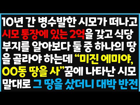 (신청사연) 10년 간 병수발한 시모가 떠나고 시모 통장에 있는 2억을 갖고 식당부지를 알아보다 둘 중 하나의 땅을 골라야 하 [사이다사연][감동사연][라디오 드라마][오디오북]