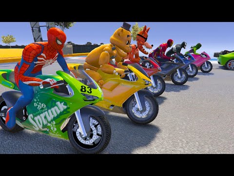 GTA V SPIDER-MAN 2, FIVE NIGHTS AT FREDDY'S, Epic New Stunt Racing Mega Ramp Challenge