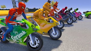 GTA V SPIDER-MAN 2, FIVE NIGHTS AT FREDDY'S, Epic New Stunt Racing Mega Ramp Challenge
