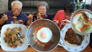 더운날엔 이런 집밥이 최고~! 노각 비빔밥 먹방 (새송이버섯 고기볶음, 깻잎장아찌) Korean Bibimbap & Side Dishes Mukbang