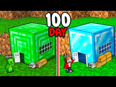 JJ and Mikey: EMERALD vs DIAMOND Block Base 100 Days Battle in Minecraft - Maizen