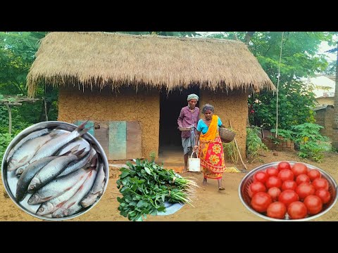 80 years old grandma & grandpa cooking FISH CURRY and eating | village lifestyle of tribe people