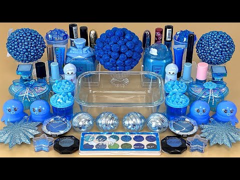 BLUE SLIME | Mixing makeup and glitter into Clear Slime. Satisfying Slime Video.