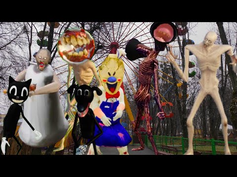 Siren Head Cartoon Cat Ice Cream Man Monsters SCP appeared in the amusement park #funny #funnyvideo