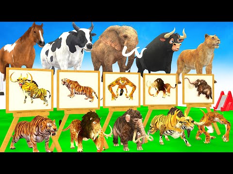 Choose The Right Animal Paint Mammoth Elephant Cow Tiger Wolf Buffalo Long Slide 5 Time Challenge