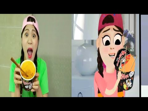 Mukbang Black Noodle TTeokbokki 뽀로로 떡볶이 짜장면 먹방 도나 DONA vs Dona Animation