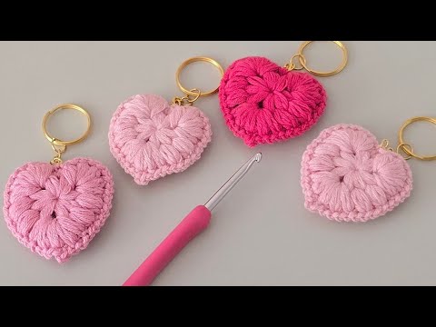 Quick & Simple Crochet Puff Stitch Heart Keychain for Valentine's