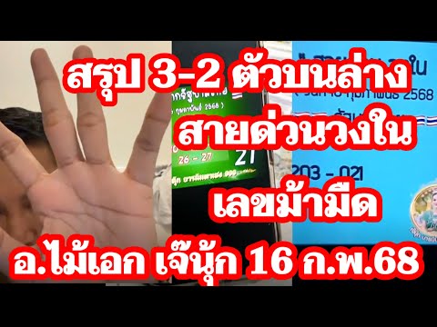 สายด่วนวงใน3ตัวตรง เลขม้ามืด สรุปครบ3-2ตัว รัฐบาล เจ๊นุ้ก อ.ไม้เอก 16ก.พ.68