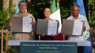 Encuentro México-Belice-Guatemala, conferencia de prensa y firma de acuerdos. Calakmul, Campeche