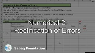 Numerical 2: Rectification of Errors