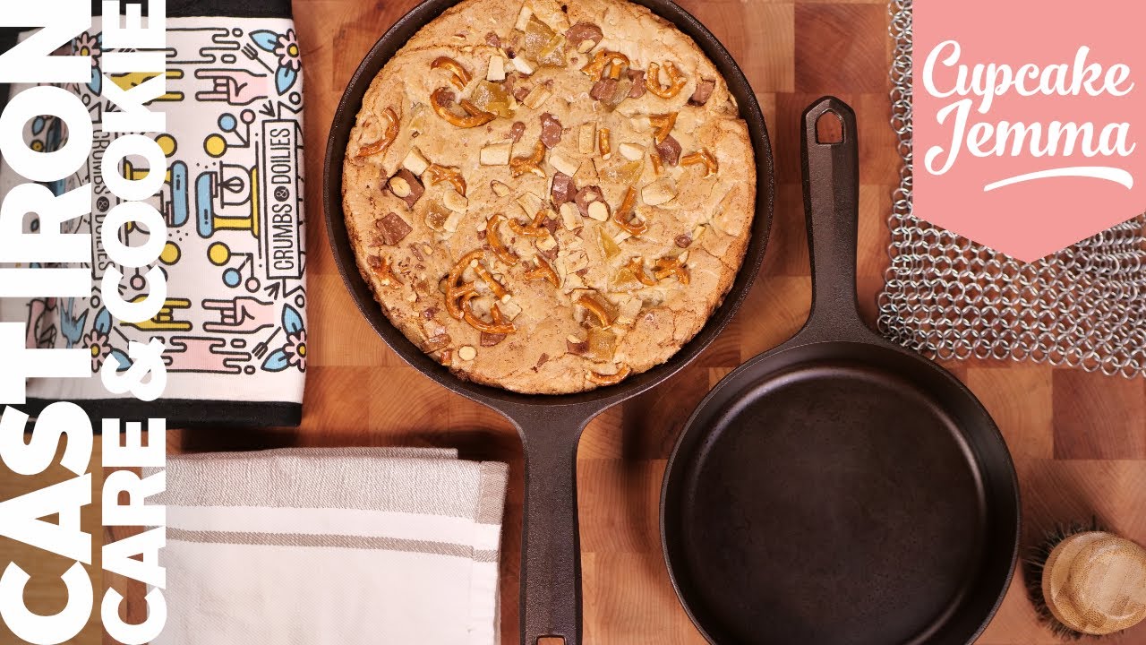 How to Season and look after a Cast Iron pan PLUS Skillet Cookie Recipe! Cupcake Jemma Channel