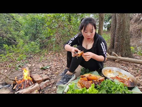 Survival Cooking In The Rainforest: Cooking pork - rat, picking grapes.