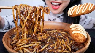 BLACKBEAN NOODLES + CHEESY CORNDOG (ASMR EATING SOUNDS) NO TALKING | SAS-ASMR