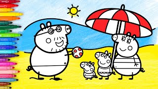 Colorea a PEPPA PIG y su familia en la Playa 🐷🏖️ Dibujos de verano