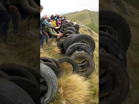 पापा ने सारे टायरों को पहाड़ से गिरा दिया 😲 #shorts #tires #shortsviral #shortsfeed
